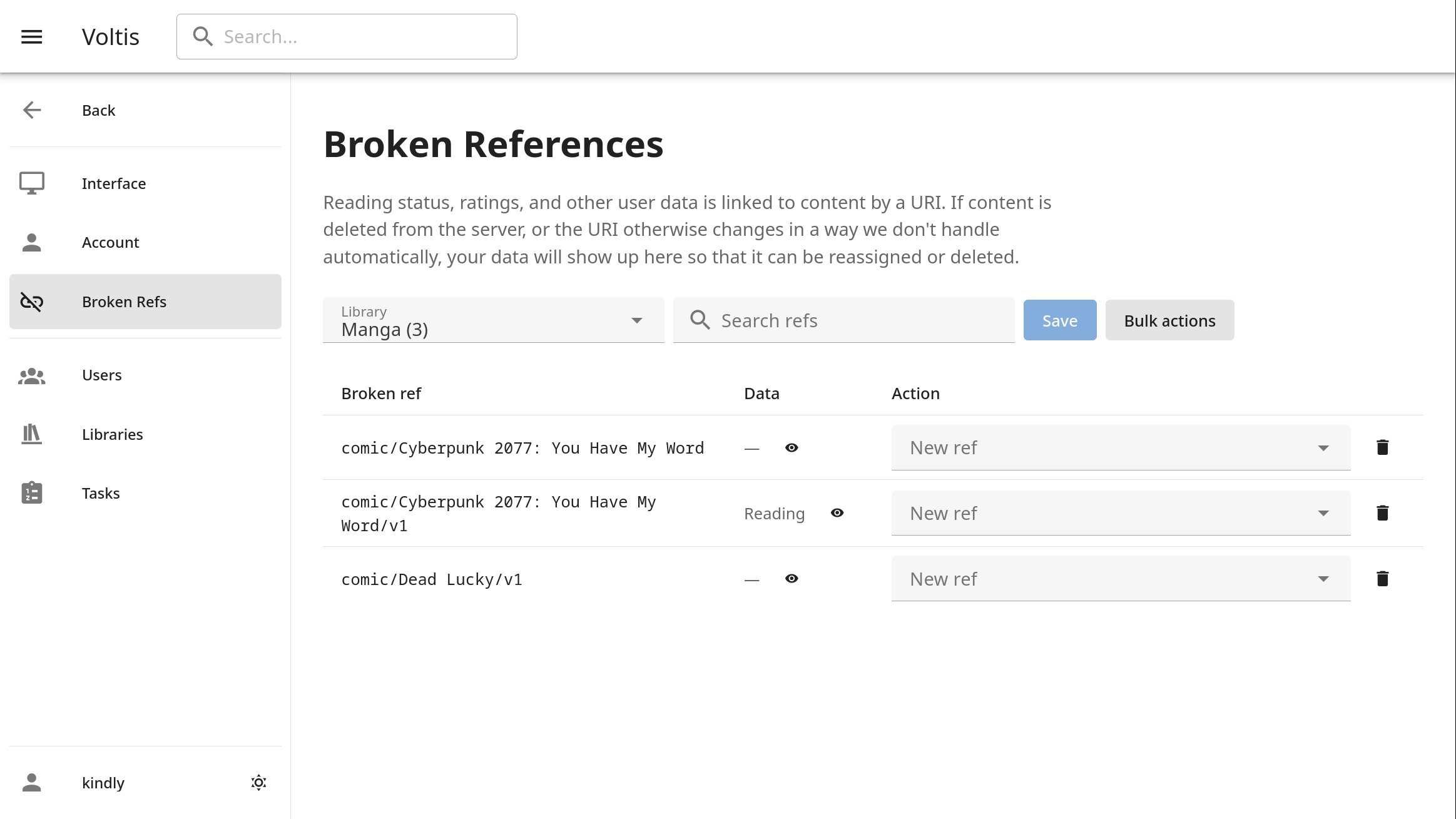 Settings — Broken refs